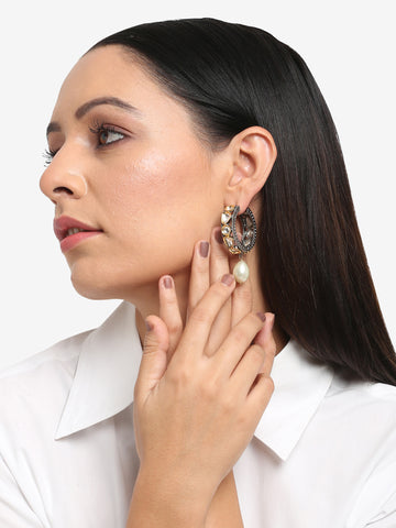 Ruby Raang Women's Kundan Pearl Loops