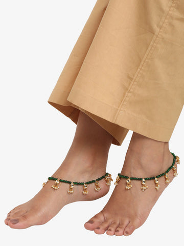 Ruby Raang Green Anklets (set of 2)