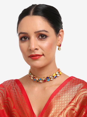 Multi Kundan Choker with Earrings