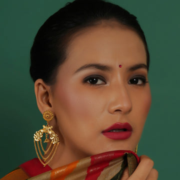 Ruby Raang Golden Peacock Chain Earrings