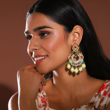 Ruby Raang Women's Kundan Navratan Earrings
