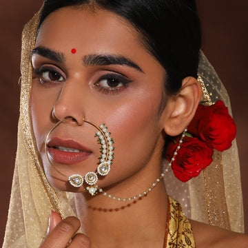 Ruby Raang Women's Kundan Maharani Nose Ring