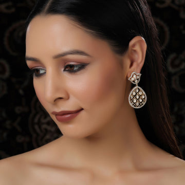 Ruby Raang Jhallar Kundan and Diamond Dangler Earrings