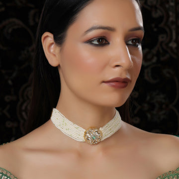 Pearl and Kundan Choker with Intricate Flower Design
