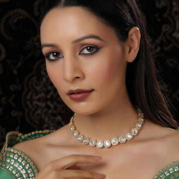 Ruby Raang Kundan and Daimond Neckpiece in Brass