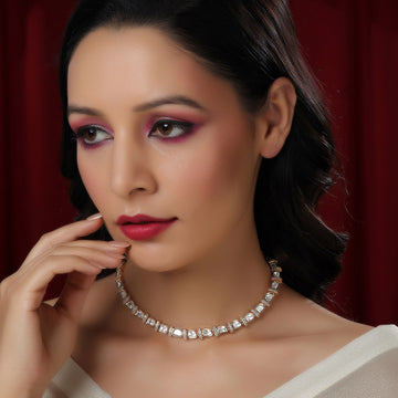 Ruby Raang Kundan and American Diamond Neckpiece