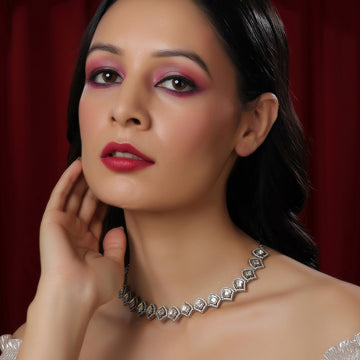 Silver Kundan and American Diamond Neckpiece