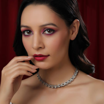 Ruby Raang Dual Tone Gold and Silver Choker with American Diamonds and Kundan