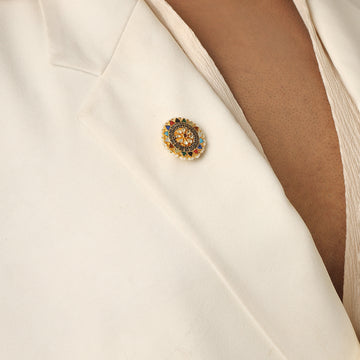 Ruby Raang Flower Kundan Navratan Brooch