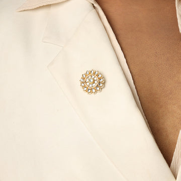 Ruby Raang Unisex Kundan Flower Brooch