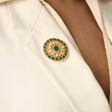 Ruby Raang Emerald Kundan Brooch