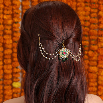Ruby Raang Kids Kundan Multi Color Hair Accessory / Hair Pin in Gold Plated Brass