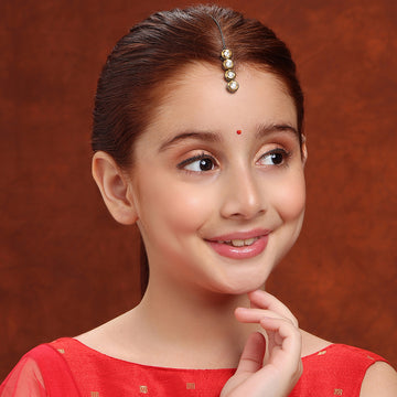 Ruby Raang Kids Maang TIkka Round Kundan in Silver Gold Finish Brass