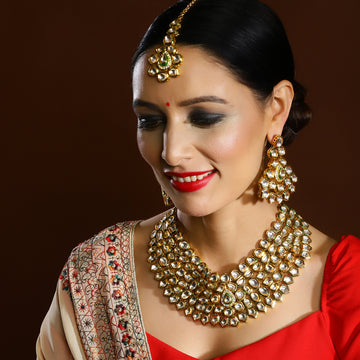 Maharani Kundan Neckpiece with Earrings and Maang Tikka