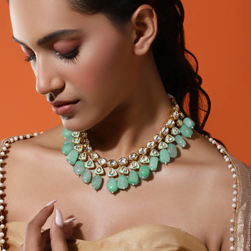 Ruby Raang Green Gold Plated Kundan Necklace