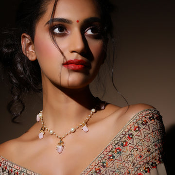 Pink Gold Plated Kundan Necklace