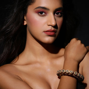 Ruby Raang Green Enameled Gold Plated Kundan Bangle