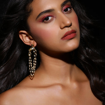 Ruby Raang Gold Plated Kundan Earrings with Pearls