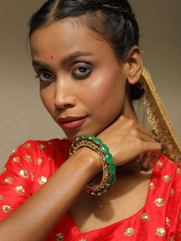 Ruby Raang Kundan  Meenakari Bangle