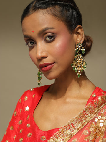 Ruby Raang Kundan Chand Earrings