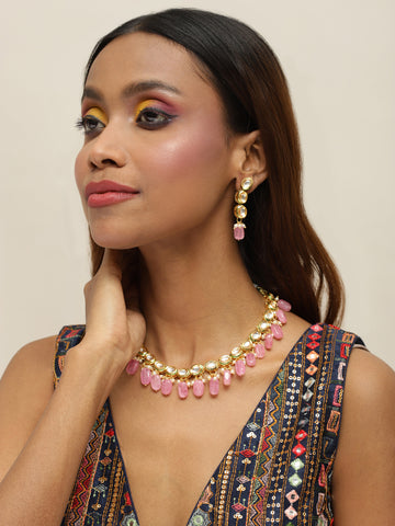 Ruby Raang Women's Kundan Necklace with Earrings