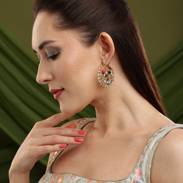 Ruby Raang Navratan Round Earrings