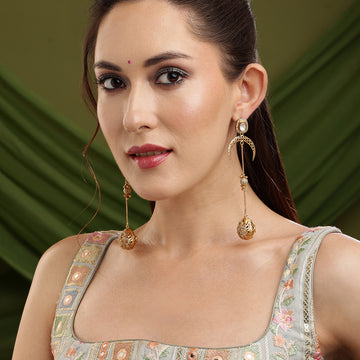 Ruby Raang Glass Kundan Gold plated Long Earrings