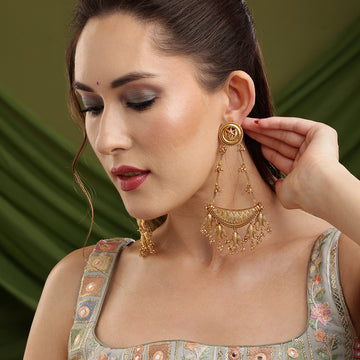 Ruby Raang Kundan Antique Finish Chandelier Earrings