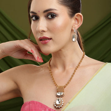 Ruby Raang Kundan Antique Finish Earrings and Necklace set