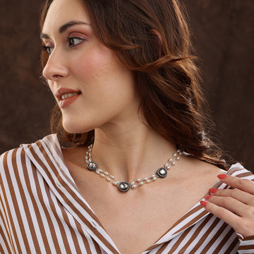 Rhodium Plated Kundan Necklace by Ruby Raang