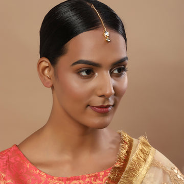 Ruby Raang Golden Kundan Maang Tikka