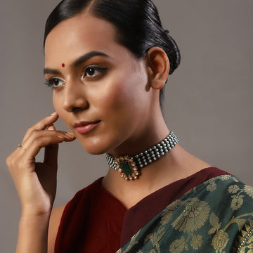Ruby Raang Green & Pearls Kundan Necklace