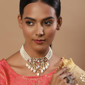 Ruby Raang Kundan Choker with Pearls