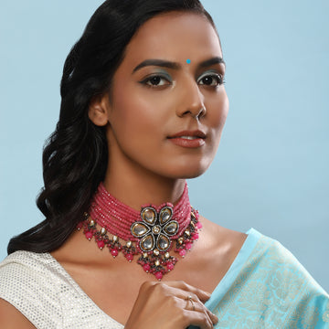 Ruby Raang Kundan Choker with Pink Stonework