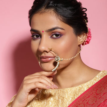 Pearl Kundan Beaded Nose Ring