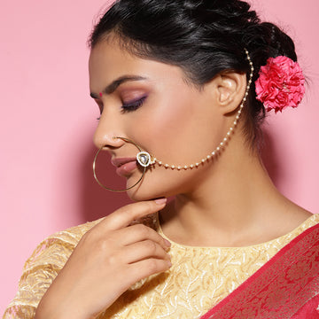 Pearl Kundan Beaded Nose Ring
