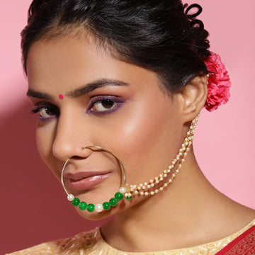 Ruby Raang Green & Pearl Beaded Nose Ring