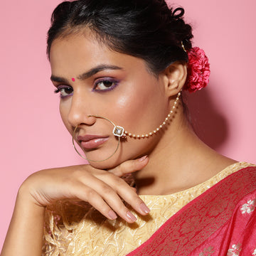 Pearl Kundan Beaded Nose Ring