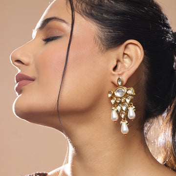 Ruby Raang Women's Kundan Pearl Earrings