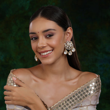 Ruby Raang Chand Kundan Earrings with Teardrops