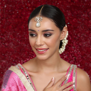 Ruby Raang Women's Kundan Maang Tikka with Diamonds Johri