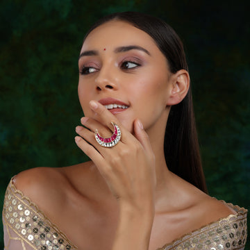 Ruby Raang Half Moon Kundan Ring