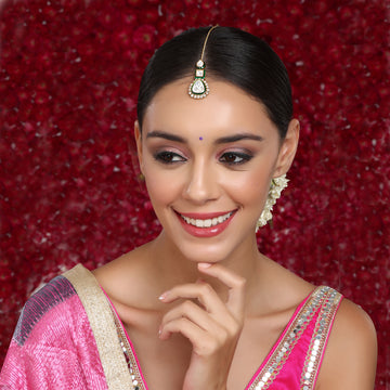 Ruby Raang Women's Kundan Maang Tikka with Meenakari
