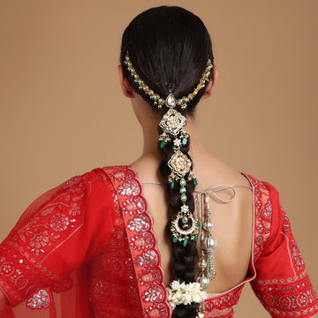 Ruby Raang Kundan and Stone Hair Braid (Chotti)