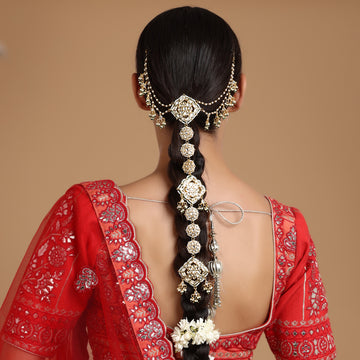Ruby Raang Kundan and Pearl Hair Braid (Chotti)