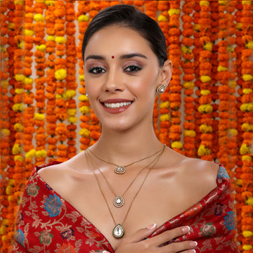 Ruby Raang Women Layered Kundan Neckpiece with Matching Studs