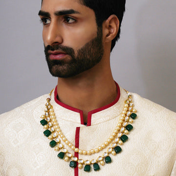 Ruby Raang Green and Pearl Layered Groom Neckpiece