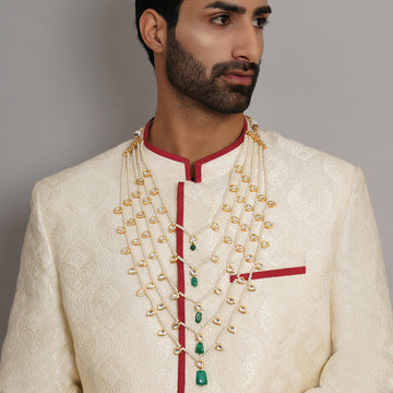 Long Kundan & Pearl Neckpiece with Emeralds