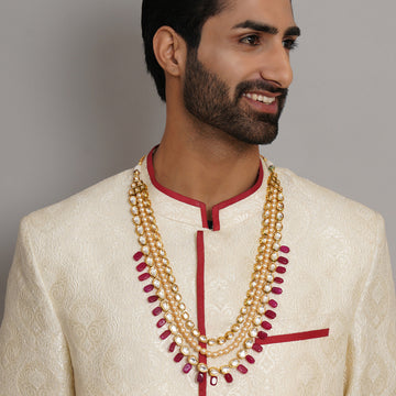 Long Kundan & Pearl Neckpiece with Maroon Stones