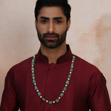 Ruby Raang Green and Pearl Groom Neckpiece
